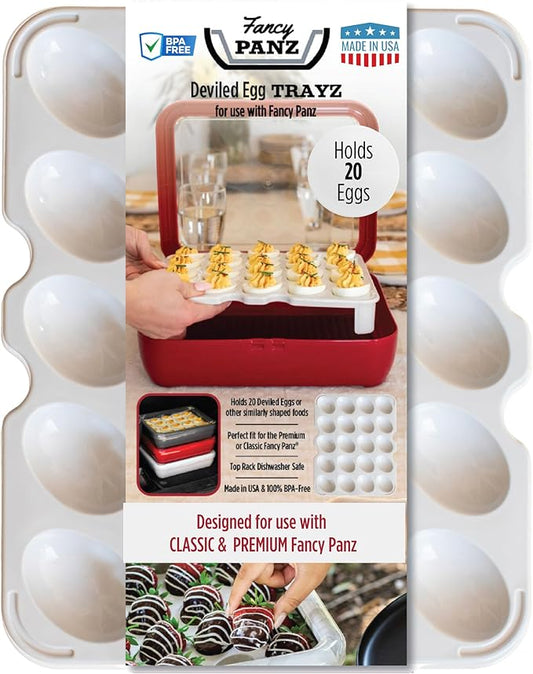 Fancy Panz Deviled Egg Trayz - Holds 20 Eggs - Deviled Egg Container Fits Classic/Premium Fancy Panz Elevated Food Serving Tray - Portable Eggs Carrier with Lid - Made in The USA Hosting Essentials