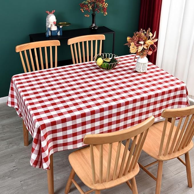 Gingham Table Cloth for Rectangle Tables red Checkered Plaid Tablecloth Heavy Duty Cotton Blend Washable & Wrinkle Table Cover for Outdoor Kitchen Dining Picnic Camping (60x102 Inch)
