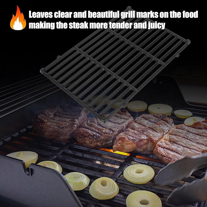 Cast Iron 7638 Grill Grates Replacement Parts for Weber Spirit I/II 300 Series Gas Grill, Cooking Grate for Spirit E/S-310 E/S-320 E/S-330 Spirit 700, Genesis 1000-3500, Silver Gold Platinum B/C,17.5"