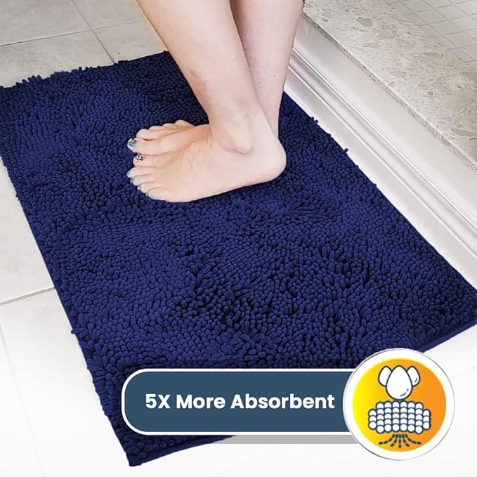 Muddy Mat® | Super Absorbent Door Mat Indoor, Microfiber Quick Dry Chenille Entryway Rug, Non-Slip Front Door Mat, Indoor Mats for Entryway, Machine Washable Pet Rug, Navy Blue Runner 24"X60"