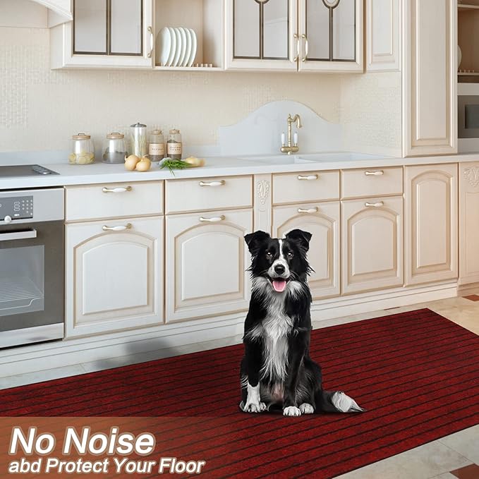 3' x 55' Runner Rugs with Rubber Backing, Indoor Outdoor Utility Carpet Runner Rugs, Stripe Red, Can Be Used as Aisle for The RV and Boat, Laundry Room and Balcony