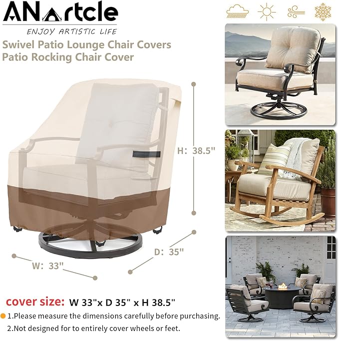 Swivel Patio Chair Cover 4 Pack,600D Waterproof Heavy Duty Outdoor Chair Cover(33 W x 35 D x 36 H inches),Patio Furniture Covers,Outdoor Furniture Covers Waterproof,Beige&Brown