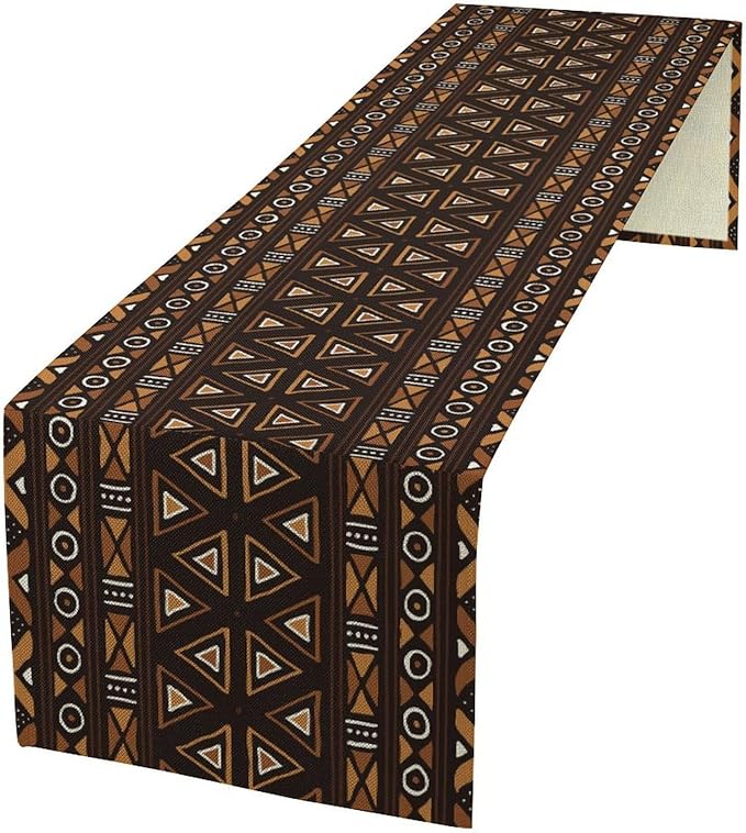 African Table Runner, Geometric Motifs Southwestern Native Tribal Ethnic Table Runner for Dining Kitchen Farmhouse Party Coffee Home 13x70in
