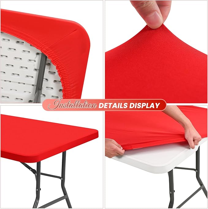 10 Pack Stretch Fabric Table Top Cap Cover, Red Table Covers fits 6Ft Tables, Washable Elastic Universal Rectangle Tablecloth Protector for Indoor Outdoor Party Picnic Wedding (30" W x 72" L)