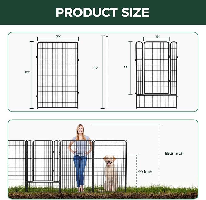 FXW Garden Fence Outdoor for The Yard – 50in(H) x 83.5ft(L) Heavy Duty Metal Animal Barrier for Dog and Rabbit, Decorative Dog Fence, 32 Panels, Black