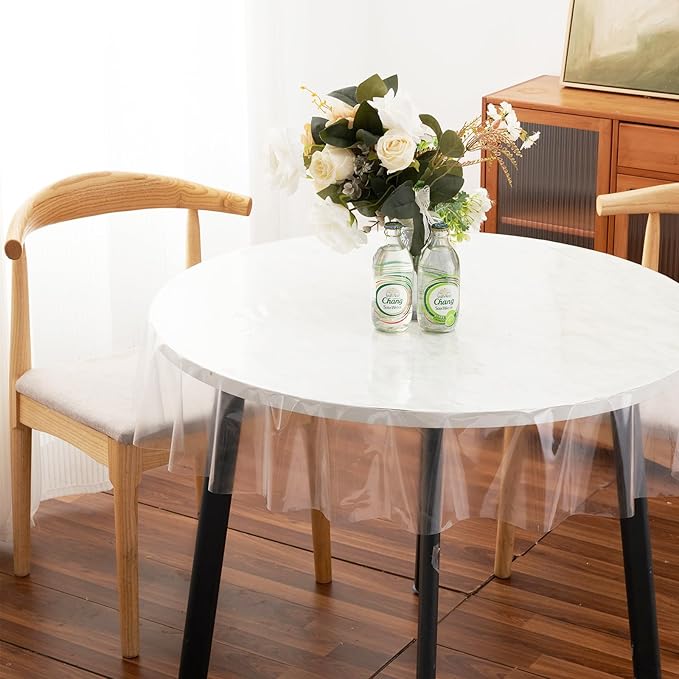 Clear Plastic Tablecloth Protector Round 70inch Diameter Waterproof Oilproof Stain Resistant Wipeable Table Cover for Dining Tables