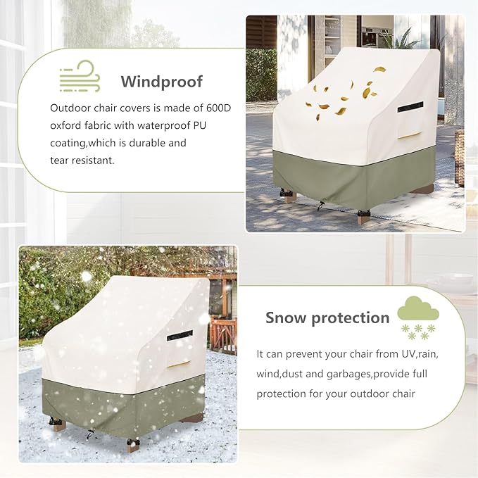 Patio Adirondack Chair Cover 37 W x 40 D x 36 H inches,600D Heavy Duty Waterproof Outdoor Chair Covers,Patio Furniture Covers for Adirondack Chair,Beige