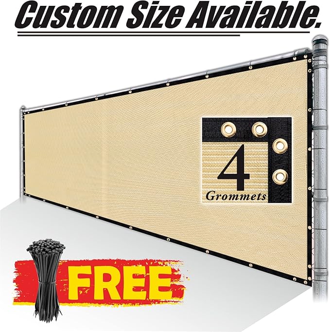 Royal Shade 4' x 12' Beige Fence Privacy Screen Windscreen Cover Netting Mesh Fabric Cloth - Cable Zip Ties Included (We Make Custom Size)