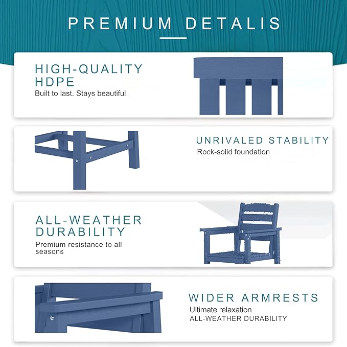 7 Piece Patio Dining Set with 11ft Patio Umbrella (Red), 7 Navy Outdoor HDPE Dining Set with 6 Chairs + 1 Large Table with 2" Umbrella Hole, for Market, Pool, Garden, Backyard, Deck