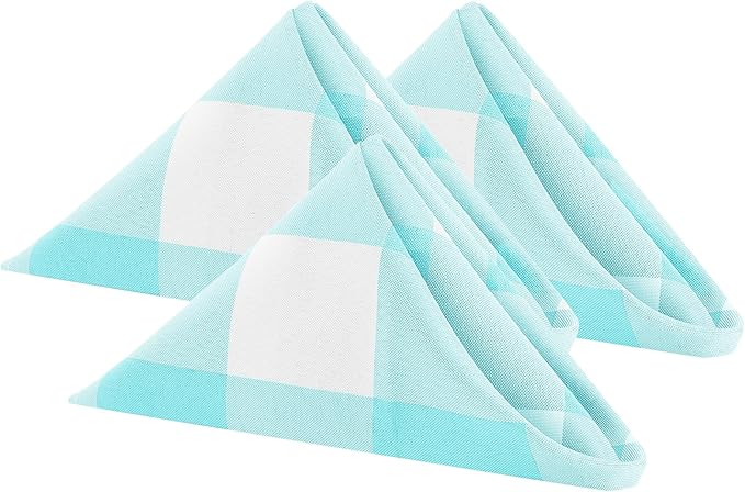 Buffalo Plaid Table Napkins Set of 25 Checkered Cloth Napkins 17x17 inch Washable Dinner Gingham Pattern Napkins Soft Napkins for Wedding Party Dining Banquet(Aqua and White)