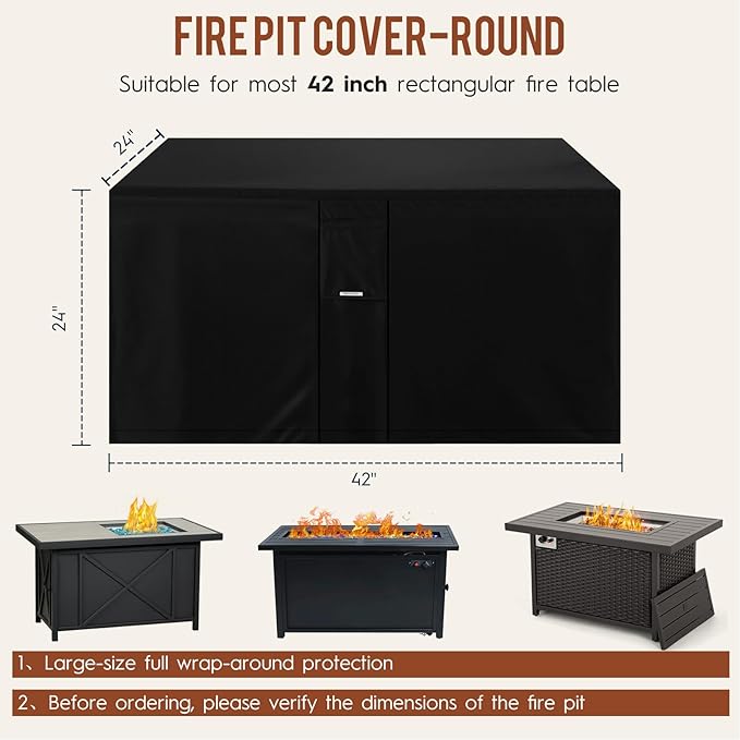 Fire Pit Cover Rectangle Outdoor 42"L x 24"W x 24"H Heavy-Duty Waterproof 600d Oxford Fading Resistant Tear-Resistant Patio Gas Fire Pit Table Cover Coffee Table Cover for 42 Inch Fire Pit Table