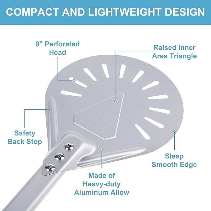 Pizza Turning Peel 8-Inch – Lightweight Aluminum Paddle with Rubber-Coated Aluminum Handle, Ergonomic Design, Ideal for Indoor & Outdoor Pizza Ovens