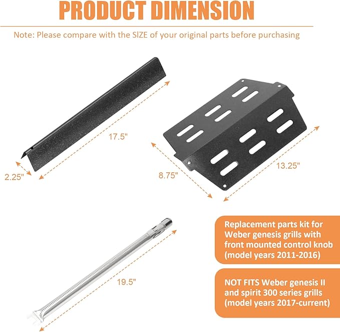 AJinTeby Grill Parts for Weber Genesis 300 Series Grill E310 E320 S310 S320 S330 EP310 w/Front Control, Burners 62752 7620 7621 Flavorizer Bars 65505 Heat Deflectors, Weber Genesis Replacement Parts