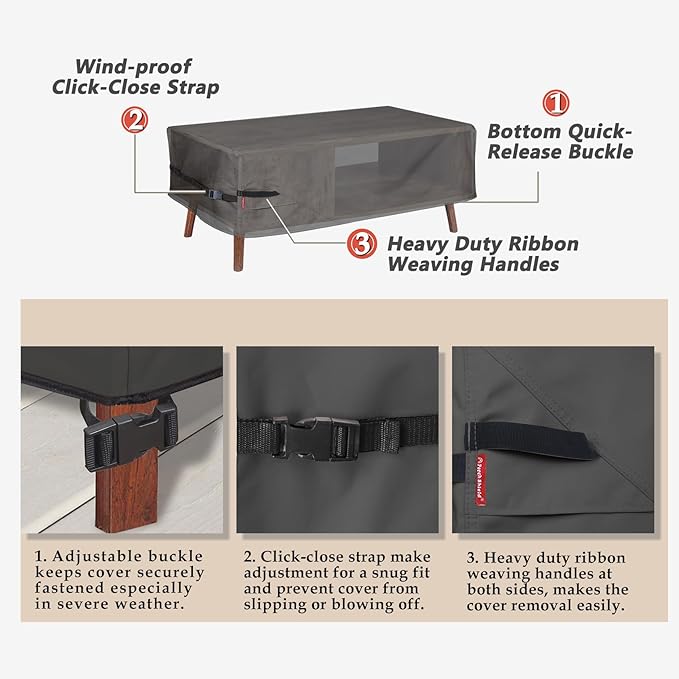 Porch Shield Patio Coffee Table Cover - Waterproof Outdoor Furniture Rectangular Small Table Covers 36 x 22 inch, Black