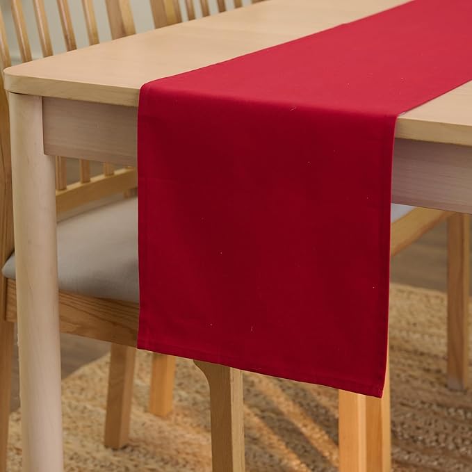 Encasa XO Table Runner 13"x59" Long | Cotton Canvas Fabric | Deep Red Solid Color | Machine Washable & Durable