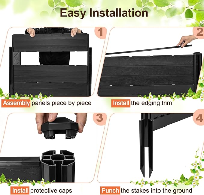 Giantex 2 Panels Air Conditioner Fence with 5 Stakes, 48''W x 45''H Outdoor Privacy Screen, HDPE Decorative Trash Can Enclosure, Freestanding Fences for Garden Lawn AC Unit Pool Pump, Black