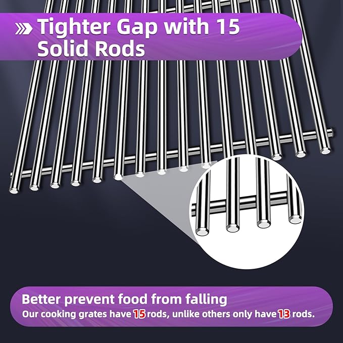 9MM 17.5" Stainless Steel Grill Grates for Weber Spirit E-310 E315 E320 E330 S310 S315 S330 GS4 Spirit 2 Grill Parts for Weber 7638, 7639 7525 Spirit 300 and Spirit II 300 Series Grills
