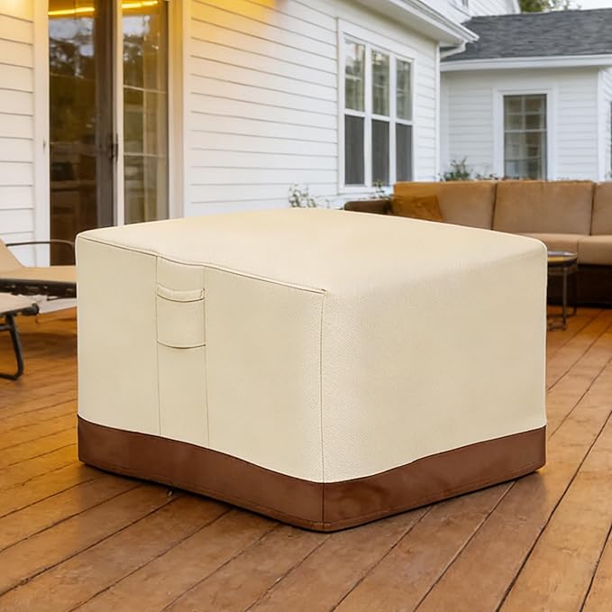 Vailge Fire Pit Cover Square,100% Waterproof Square Gas Firepit Table Cover,Outdoor Heavy Duty Lawn Patio Furniture Covers with Air Vent and Handle,40" L x 40" W x 20" H,Beige & Brown
