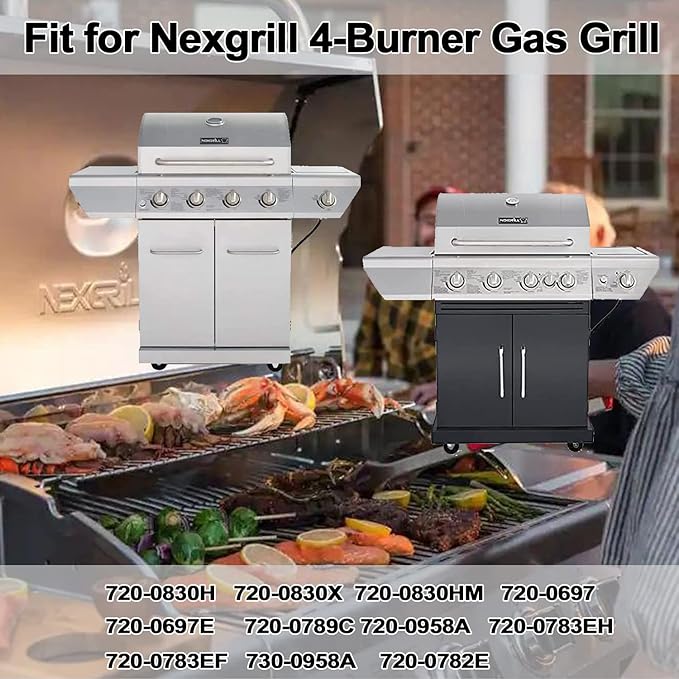 Hisencn Grill Parts for Home Depot Nexgrill 4 Burner 720-0830H, 720-0783E, 5 Burner 720-0888N, 720-0888 Gas Grill Models, 304 Stainless Steel Grill Burner, Heat Plate, Cast Iron Grill Grates