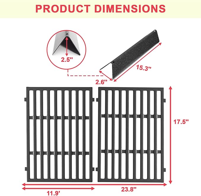 Spirit E-310 Grill Parts 7638 Grill Grates 7636 Flavorizer Bars for Weber Spirit 300 Series Grills S-330 E-320 E-330 S-310 SP-310 Grill GS4 Spirit 2 E310 S-310 Replacement Parts (Front Mount Controls)
