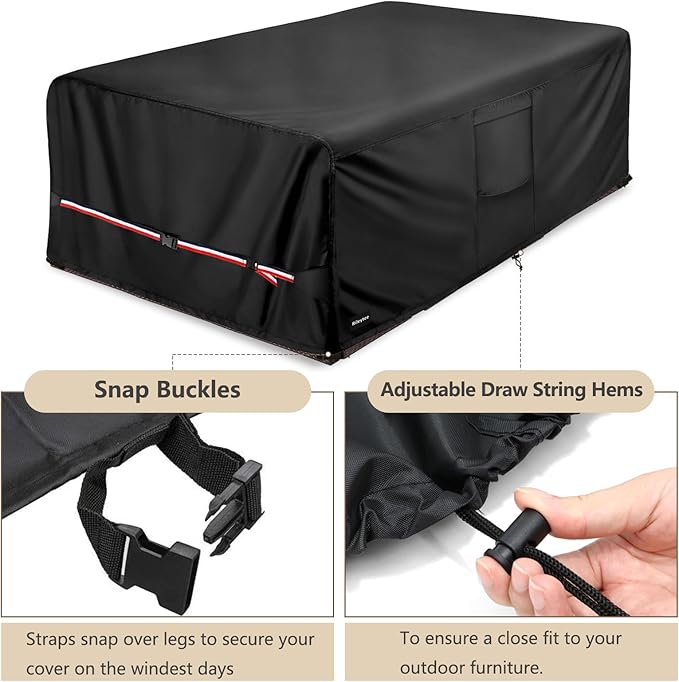 Rectangular Patio Furniture Covers,Upgraded 600D Heavy Duty Outdoor Furniture Covers Waterproof,Outdoor Sectional Dining Table and Chairs General Purpose Furniture Set Cover,111"L × 74"W × 28"H,Black
