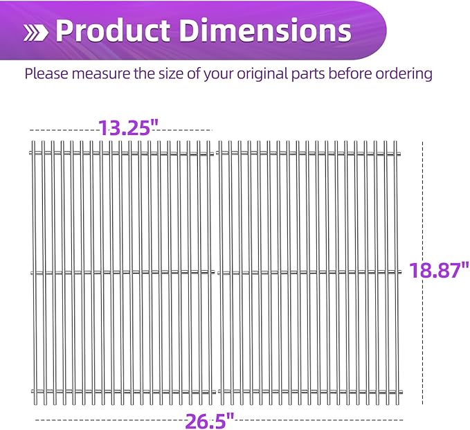 9MM 18 7/8" Stainless Steel Genesis 2 Grill Grates for Weber Genesis ii E-310 E-315 E-325 E-330 E-340 S-335 S-340 GS4 Grills Replacement Parts for Weber 66095 Genesis ii 300 LX 300 Series
