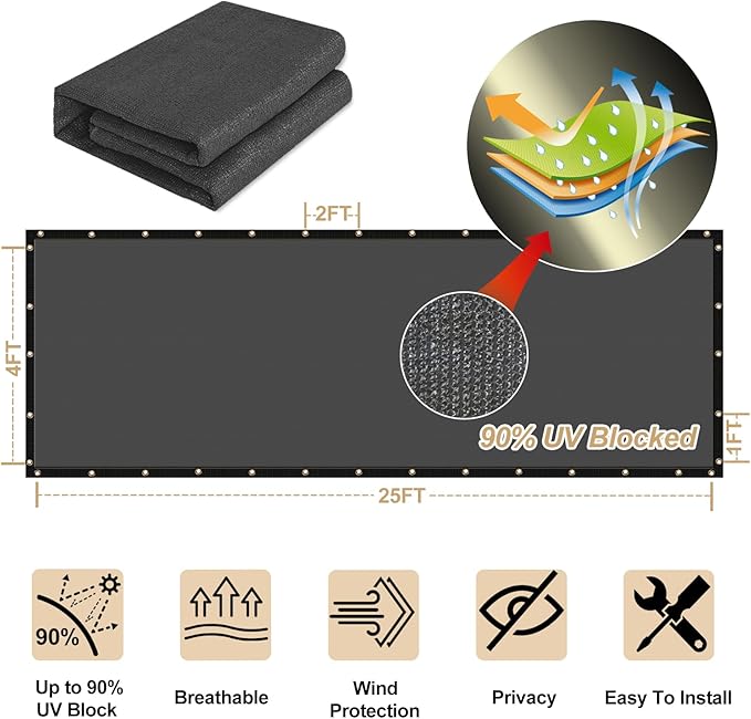 UPGRADE Privacy Fence Screen 8'x13' Dark Grey Outdoor 90% Visibility Blockage 170 GSM Mesh Shade Cover Panels for Backyard,Balcony,Home Decoration with Zip Ties,Customized Avaliable