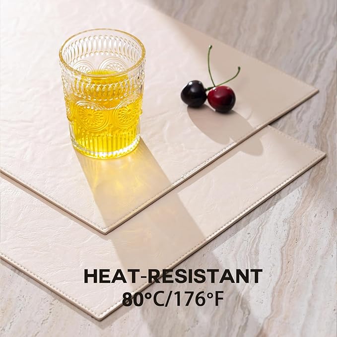 Faux Leather Placemats Set of 12 Vinyl Washable Wipeable Table Mats for Kitchen Dining Table Heat Resistant Waterproof Modern Indoor/Outdoor Placemats Non-Slip Easy Clean Place Mats (Beige)