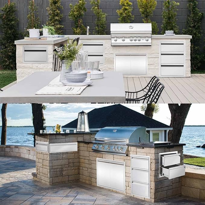 Extra-Larger 30" W Outdoor Kitchen Drawer Stainless Steel BBQ Single Drawer w/Divider Flush Mount for Outdoor Kitchen Island(Overall Size:30" W x 10" H x 23" D inch)