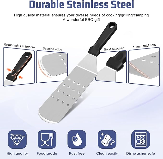 HaSteeL 28Pcs Griddle Accessories Kit, Stainless Steel Flat Top Grill Accessory Tools Set, Metal Spatulas, Scraper Choppers, Melting Domes, Cast Iron Burger Press, for Teppanyaki Tabletop Hibachi BBQ