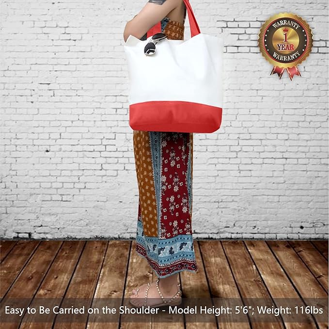 TOPDesign 1-Pack Super Strong Large 12oz Cotton Canvas Tote Bag, Reusable Grocery Shopping Cloth Bag, Fashionable Two-Tone Tote for Crafts, DIY Your Creative Designs