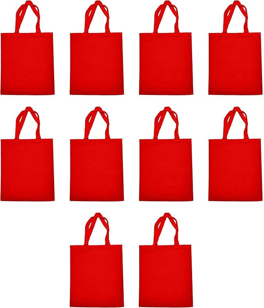 DISCOUNT PROMOS Cotton Canvas Tote Bags Set of 10, Bulk Pack - Reusable, Great for Shopping, Grocery, Beach, Picnic, Wedding Favors - Red