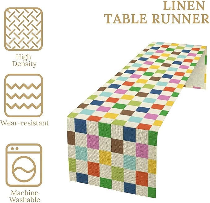 Colorful Checkered Table Runner, Vintage 60s 70s Cute Modern Geometric Table Runner for Party Kitchen Dining Home Outdoor Banquet 13x36in
