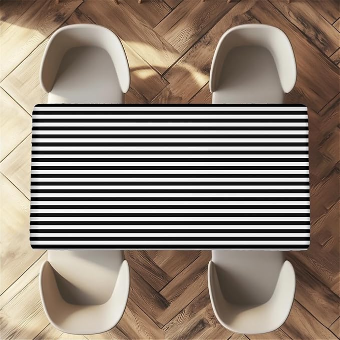 Rectangle Table Cloth Cover Waterproof Elastic Fitted Polyester Fitted Tablecloths for 4 Foot Tables for Indoor,Picnic, Camping, Outdoor （48" x 30"，Stripe）
