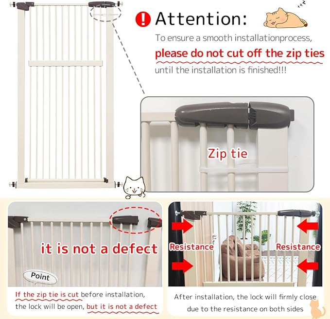 Lumizone Extra Tall Pet Gate 55.12" High Pressure Mounted 63.39"-67.90" Extra Wide (9 Sizes) 1.37" Gap for Cat Dog Stairs Doorway Hallway No Drilling Auto-Close (63.39"-67.90" W, Cream White)
