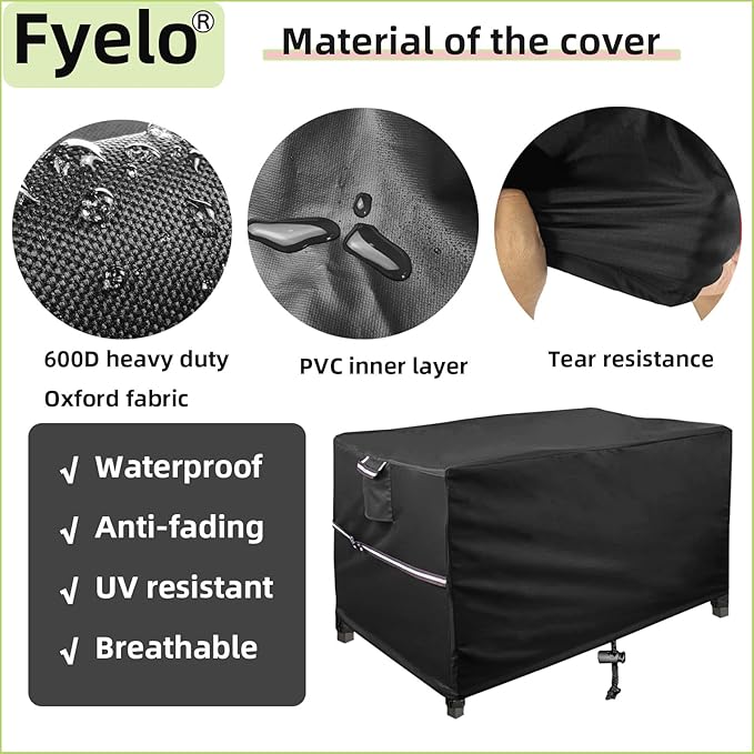 48 x 28 Inch Rectangular Fire Pit Cover for 45-48 Inch Outdoor Gas Fire Pit Tables, Waterproof 600D Heavy Duty Patio Firepit Table Cover UV Resistance, Black