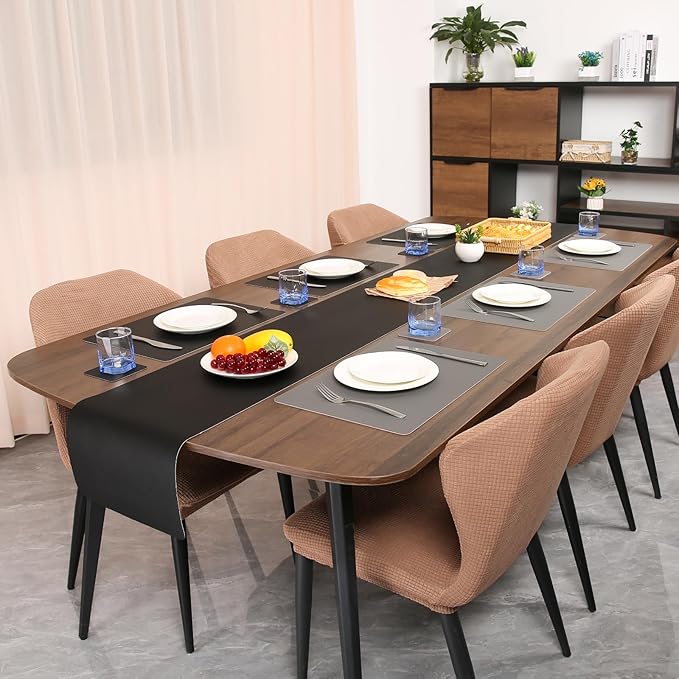 Myir JUN Table Runner Double Sided Vinyl Runner Table 72 Inch Long Runner for Table Washable Waterproof Non-Slip for Home Decorations Gray Black,12 x 72 inch