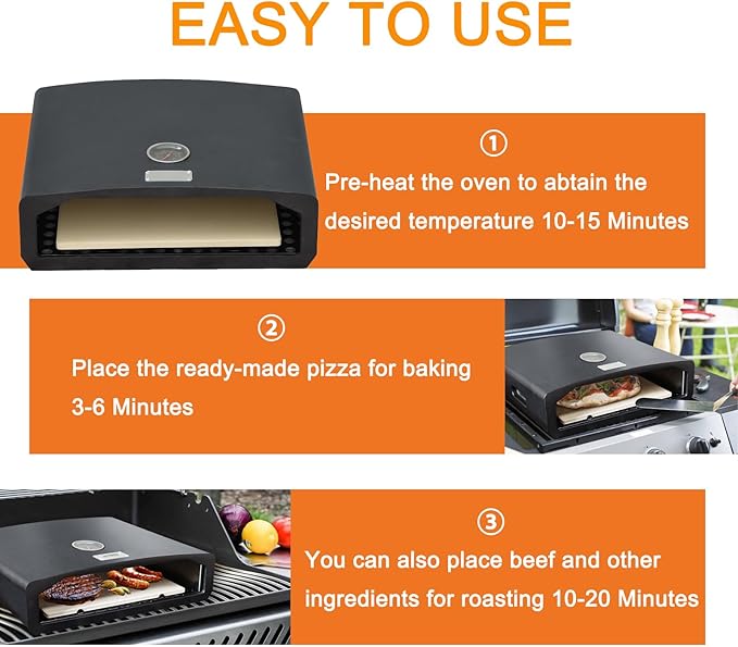 Skypatio Pizza Oven for Grill, Portable Outdoor Grill Top Pizza Oven with Pizza Stone, Built-In Thermometer, Pizza Maker for Outdoor Grill