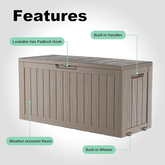 75 Gallon Outdoor Storage Box – Resin Deck Box with Lockable Lid, Waterproof Patio Furniture Storage for Tools, Garden & Yard Organization