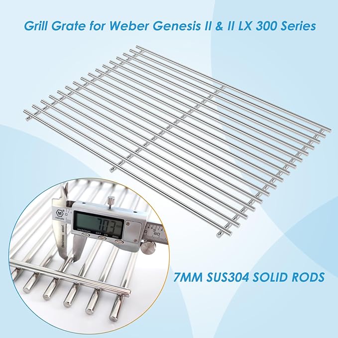 66802 18.75" Grill Grates for Weber GS4 Genesis II 300 Genesis II LX 300 Series, for Weber Genesis 2 Grill Parts for Genesis ii E-310 ii E-315 Grill Grates Replacement Parts for Weber 66095