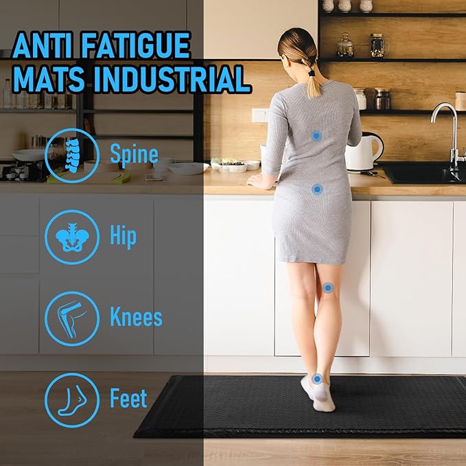 3 x 7 FT Anti Fatigue Mats Industrial 15/16 Inch Thick Soft Sponge Ergonomic Mat Durable Heavy Duty Diamond Plate for Standing Non Slip Industrial Grade Floor Mat for Leg & Back Pain Black