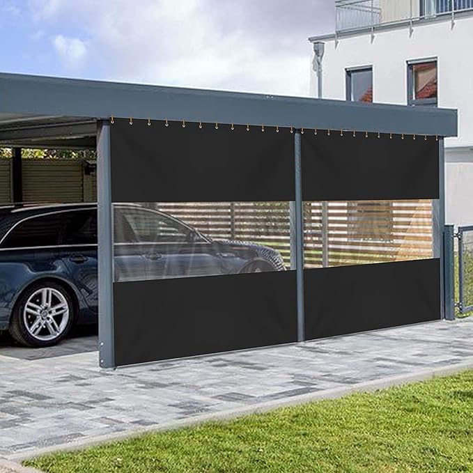 Covers & all Outdoor Clear Panel Curtain, 12 oz Vinyl Outdor Curtains for Patio, Waterproof & Weather Resistant Tarp with Brass Grommets for Pergola, Porch, Gazebos, Balcony (13'H x 10'W feet, Black)