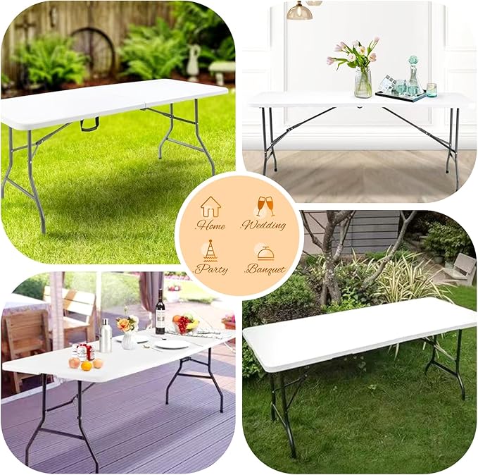 10 Pack Stretch Fabric Table Top Cap Cover, fits 8Ft Tables, Spandex Table Covers Washable Elastic Universal Rectangle Tablecloth Protector for Indoor Outdoor Party Picnic Wedding, White,30" W x 96" L