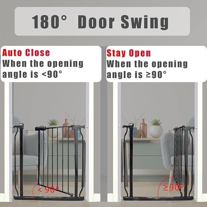 Expandable Baby & Dog Gate 38.5-43.3 Inch, Tension Mounted Indoor Safety Gate for Stairs & Doorways - Black Metal, 30 Inch Tall