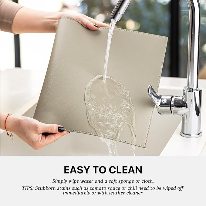 Faux Leather Placemats Set of 12 Vinyl Washable Wipeable Table Mats for Kitchen Dining Table Heat Resistant Waterproof Indoor/Outdoor Placemats Non-Slip Easy Clean Place Mats-Almond Birch