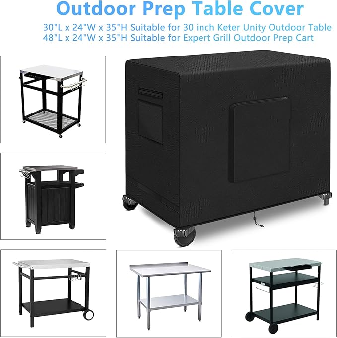 Outdoor Bar Cart Cover for 48 Inch BBQ Food Prep Table, Kovshuiwe Heavy Duty 600D Oxford Fabric Outdoor Dining Cart/BBQ/Worktable Metal Movable Table Waterproof Cover