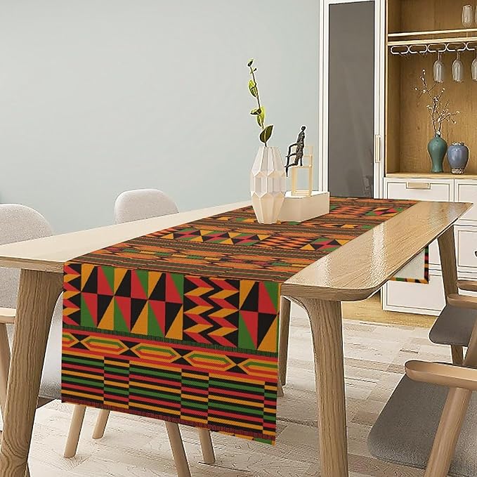 African Table Runner, Kwanzaa Black History Month Kente National Table Runner for Holiday Party Home Kitchen Dining Room 13x36in