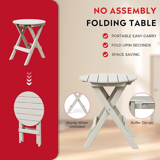 Costaelm Paradise 3-Piece Outdoor HDPE Folding Patio Bistro Table and Chairs, Sand