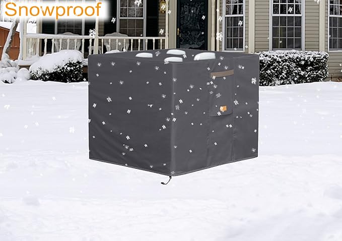Fire Pit Cover 600D Heavy Duty Waterproof Fabric With PVC Coating 48" Wx 28" D x 24" H Dark Grey Fits for 46-48 Inch Fire Pit Table Fade Resistant Outdoor Firepit Cover