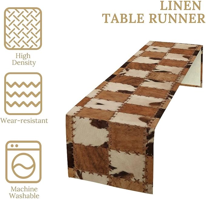 Cowhide Animal Table Runner, Vintage Western Cowboy Patchwork Fur Table Runner for Kitchen Farmhouse Dining Home Banquet Party 13x36in